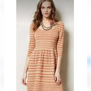 Anthropologie Knitted and Knotted red tan striped sweater dress size medium M